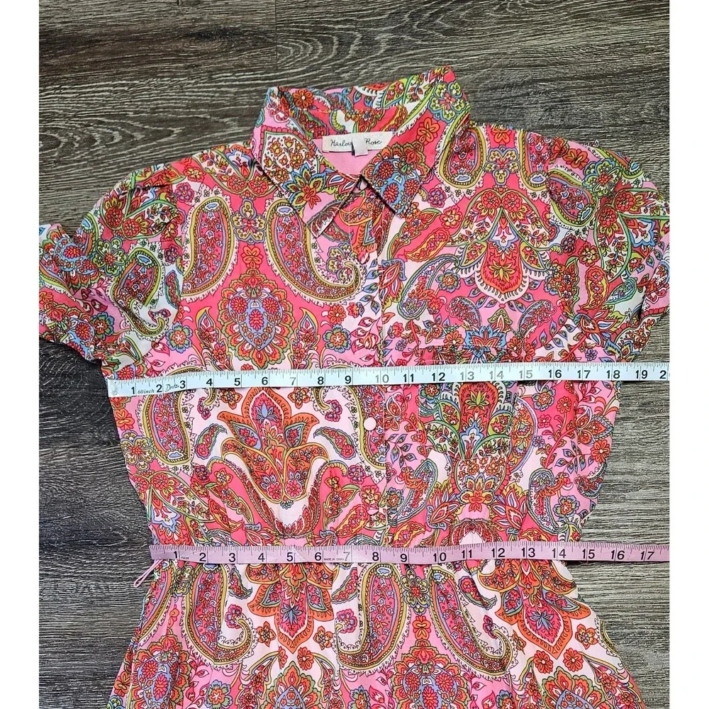 Harlow & Rose Pink Paisley Print Long-sleeve Midi Dress Size Medium Missing Belt - Picture 10 of 16